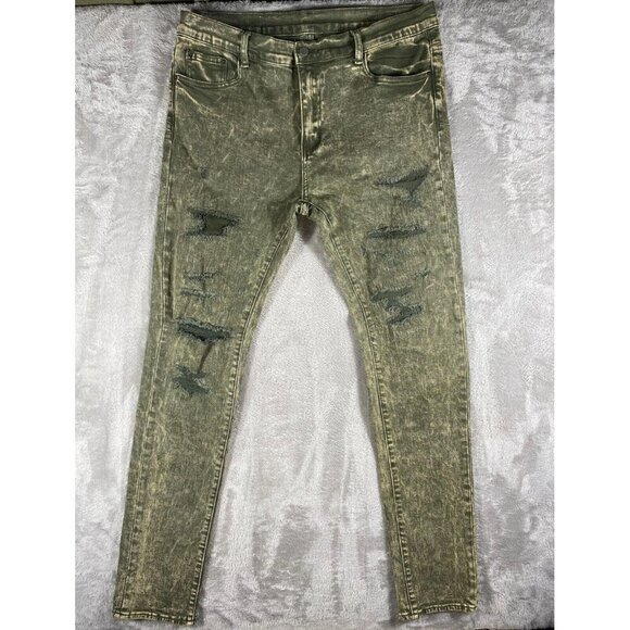 Mnml Men’s Distressed Skinny Jeans - Acid Wash Green - Size 36 - Picture 1 of 13